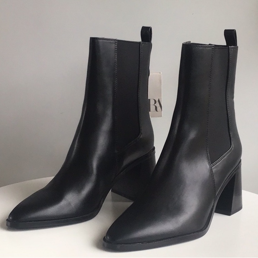 Zara heeled ankle boots black block heel 40 US 9